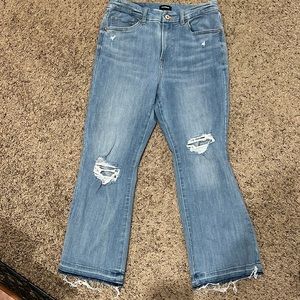 Women’s express jeans cropped flare high rise ultra hyper stretch size medium